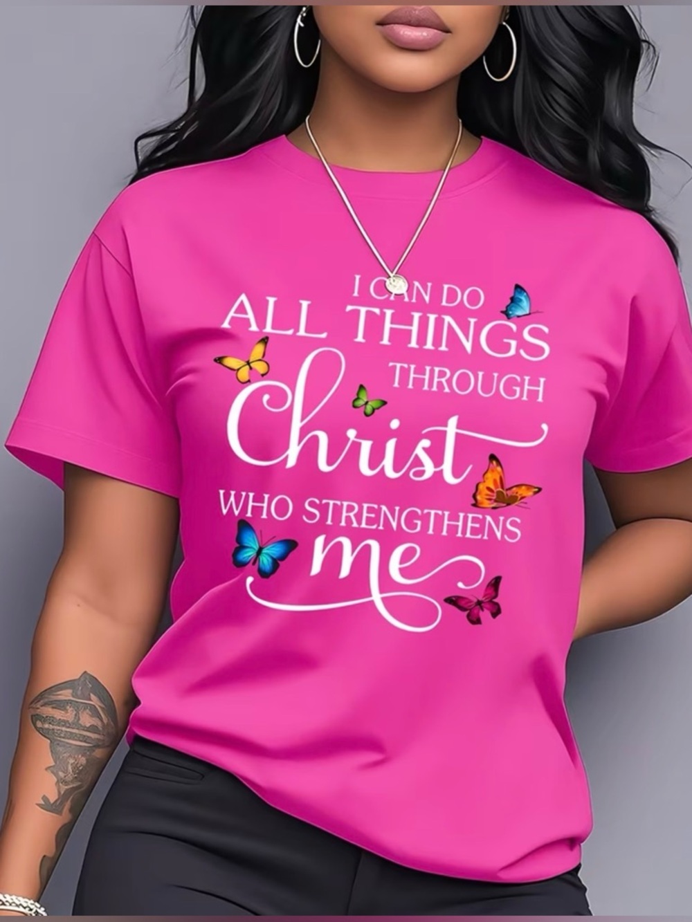 Faith Graphic Tee - Pink "I Can Do All Things Through Christ"